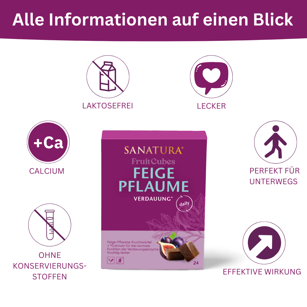 Fruit Cubes Feige Pflaume Verpackung mit allen weiteren Informationen